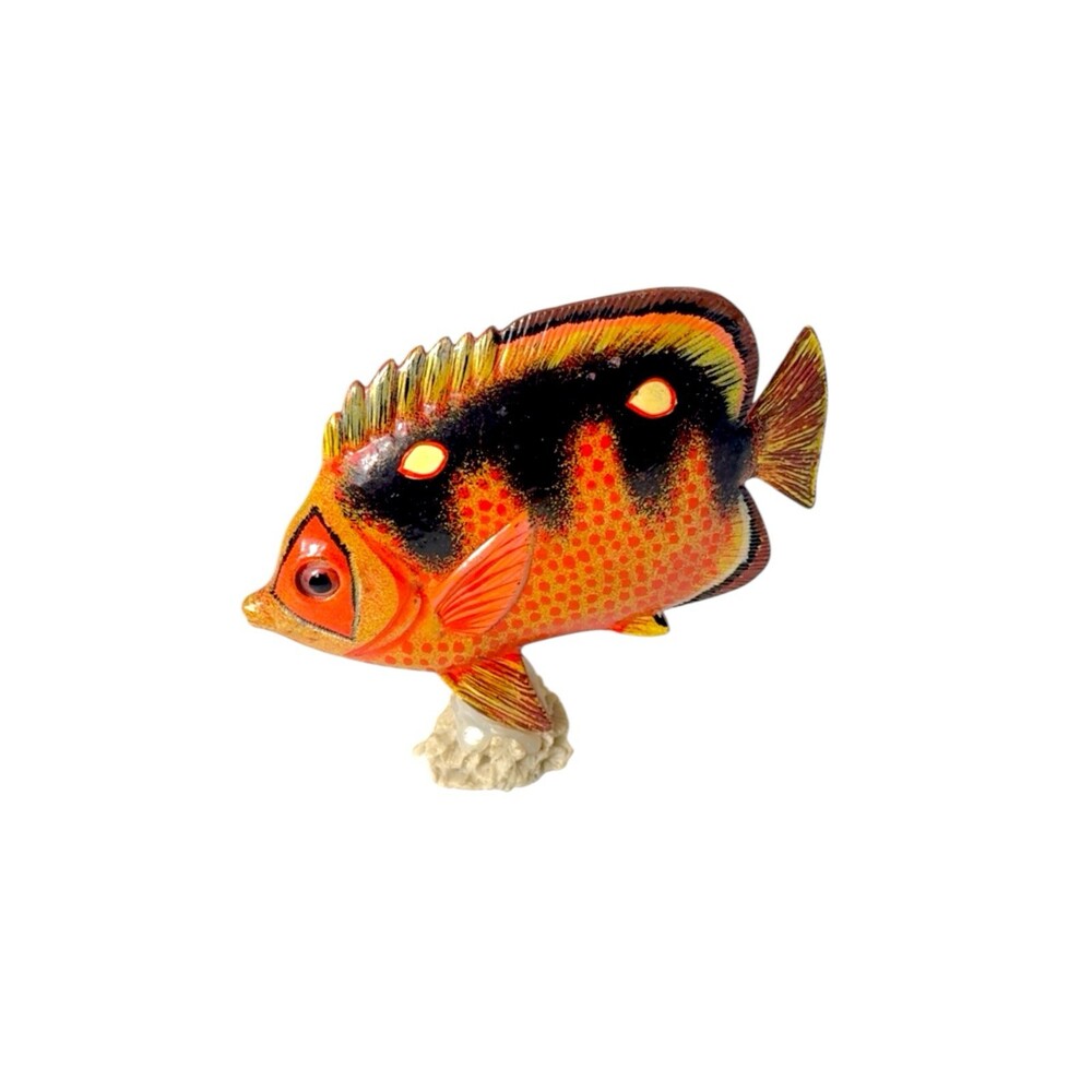 Vintage Nature Crafts Rainbow Scalare Wood Tropical Fish Coral Base Hand Painted
